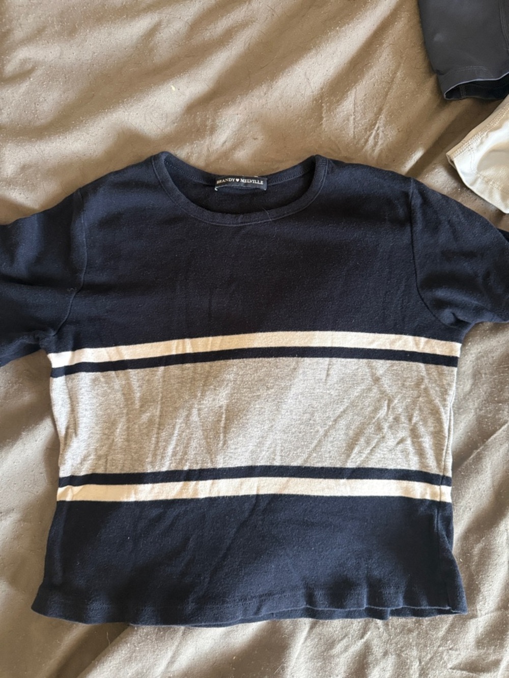 Brandy Melville Navy and Gray Striped Crewneck Sweater